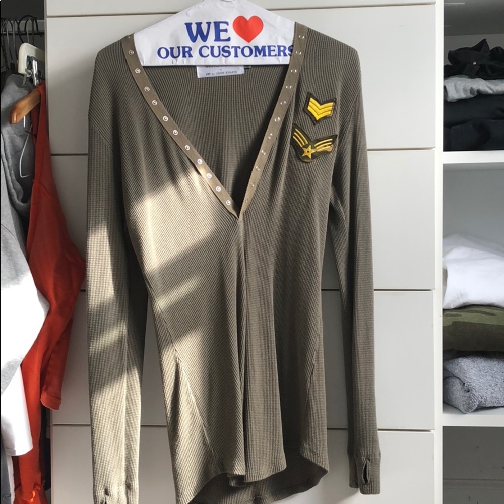 THERMAL OLIVE oversized shirt w military patch